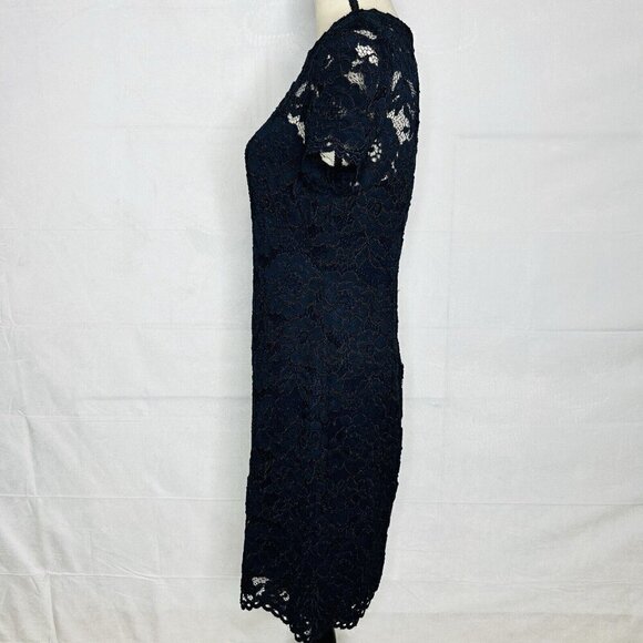 Lauren Ralph Lauren Scalloped Hem Lace Overlay Navy Blue Dress Size 10 - Picture 6 of 11